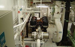 A combination medium pressure UV/filtration system installed<br>on a cruise ship, with a flow rate of 210m3/hr. Courtesy of Hyde Marine, Inc.